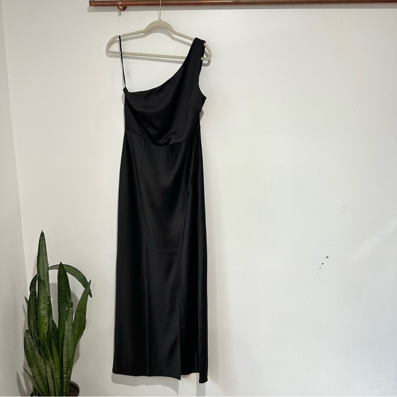 NWT BHLDN Dylan One-Shoulder Satin Side-Slit Gown Black Anthropologie - Picture 2 of 7